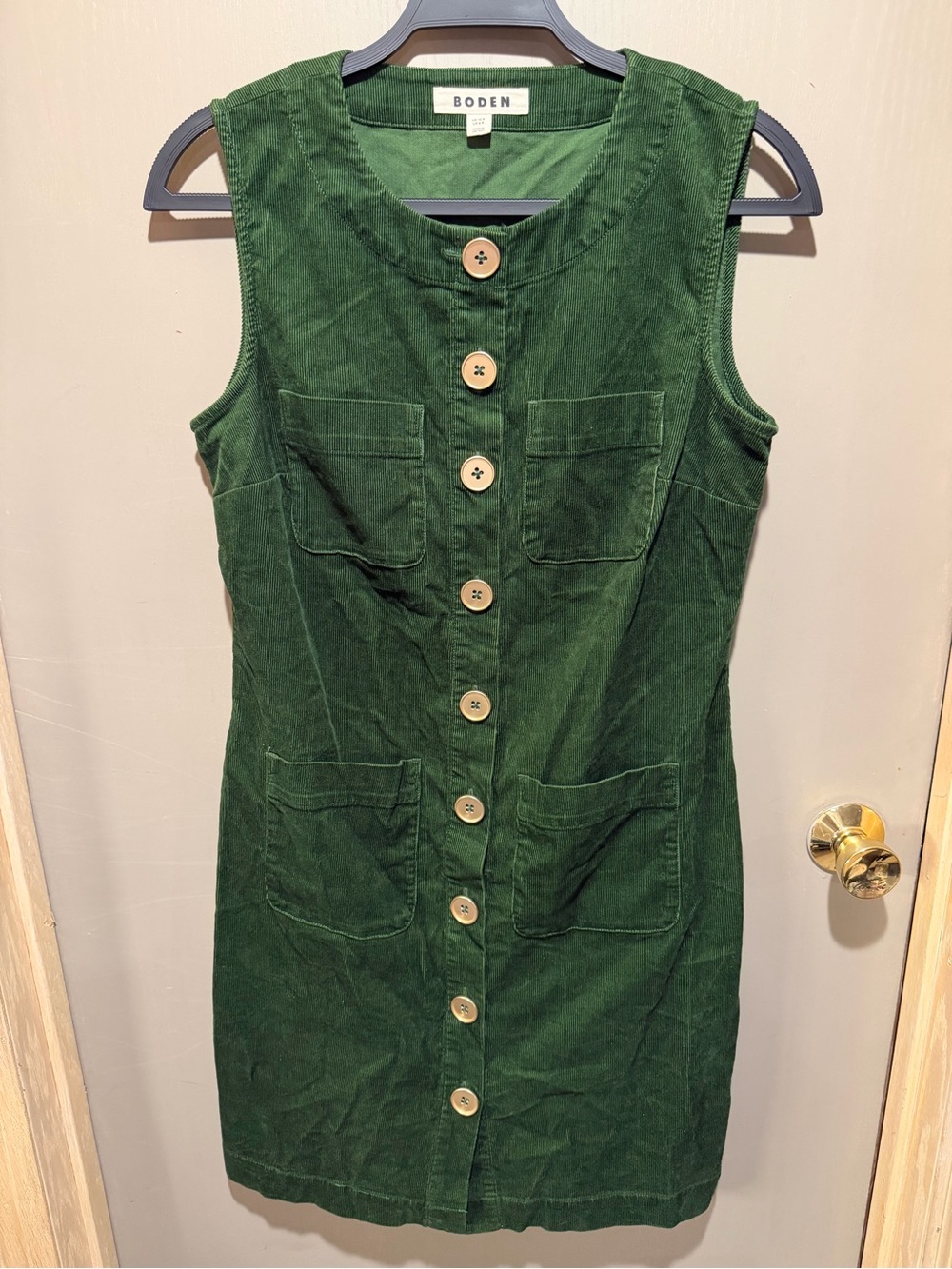 Boden Olive Green Corduroy Button-Front Dress - Picture 2 of 7